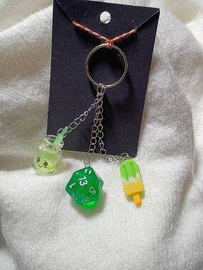 D20 Dice Citrus Popsicle Cute Cocktail Drink Straw GREEN Dangle Keychain D&D